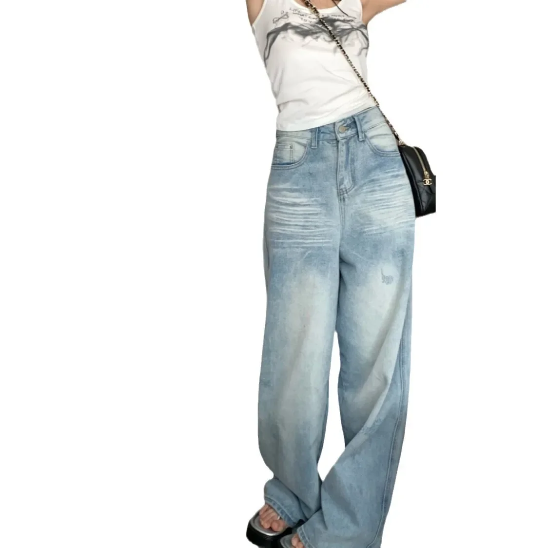 Retro Light Blue Ripped Denim Pants High Waist Wide Leg Floor-Length Elastic Straight Cut Women's Autumn Design Jeans
Retro Light Blue Ripped Denim Pants High Waist Wide Leg Floor-Length Elastic Straight Cut Women's Autumn Design Jeans