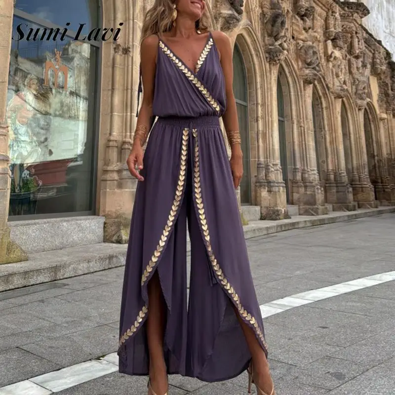 Fashion Gold Webbing Patchwork Long Romper Casual Sleeveless Irregular Solid Playsuits Elegant V-neck Loose Suspenders Jumpsuit
Fashion Gold Webbing Patchwork Long Romper Casual Sleeveless Irregular Solid Playsuits Elegant V-neck Loose Suspenders Jumpsuit