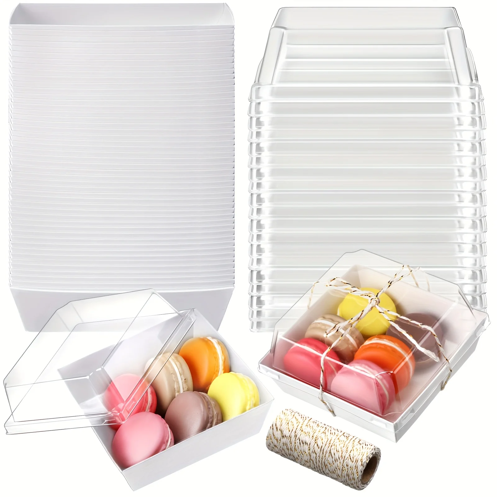 Of 150 Disposable Square Dessert Boxes with Clear Lids And Rope, Measuring 4 Inches, Ideal for Showcasing Bakery Items Like Macarons, Cookies, Strawberries, And Fruits in White
Of 150 Disposable Square Dessert Boxes with Clear Lids And Rope, Measuring 4 Inches, Ideal for Showcasing Bakery Items Like Macarons, Cookies, Strawberries, And Fruits in White