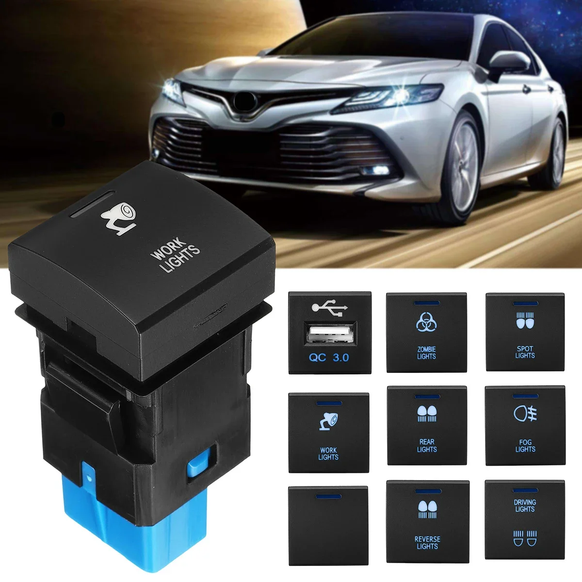 1pcs Blue Led Push Button Switch 22 x 22mm with Wire For Toyota Prado 150 Series Camry Hiace Corolla RAV4 LandCruiser 
1pcs Blue Led Push Button Switch 22 x 22mm with Wire For Toyota Prado 150 Series Camry Hiace Corolla RAV4 LandCruiser