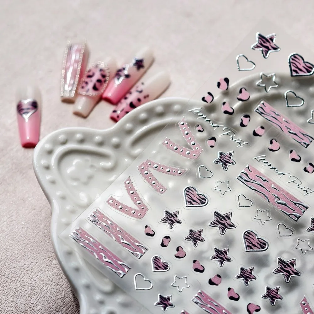 5D Pink Leopard Print Nail Decals Hot Stamping Sliver Love Heart Stars Lace Bowknot Nail Art Sticker Ribbon Bow Manicure Sliders 
5D Pink Leopard Print Nail Decals Hot Stamping Sliver Love Heart Stars Lace Bowknot Nail Art Sticker Ribbon Bow Manicure Sliders