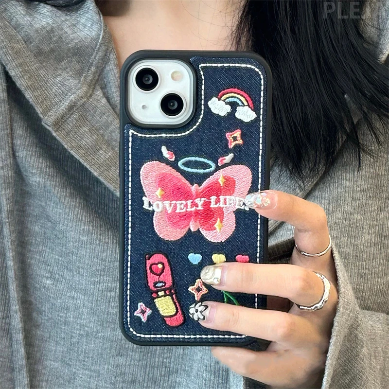 Korean Cute Y2k Butterfly Denim Embroidery Phone Case For iPhone 15 12 13 14 Pro Max 11 Love Heart Cherry Shockproof Soft Cover
Korean Cute Y2k Butterfly Denim Embroidery Phone Case For iPhone 15 12 13 14 Pro Max 11 Love Heart Cherry Shockproof Soft Cover