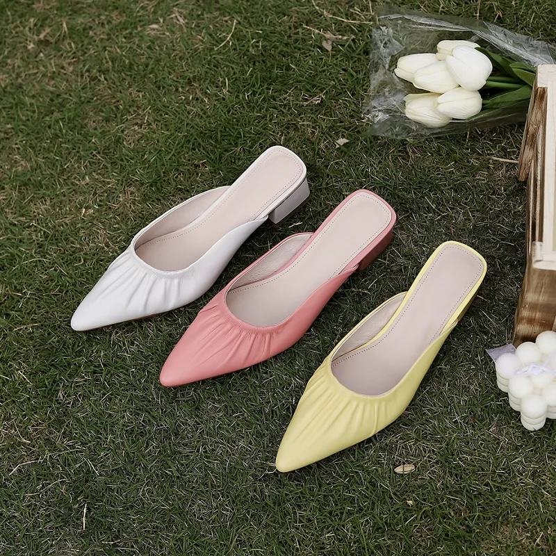 Women Mules Spring Summer Slippers Elegant Ladies Footwear Pointed Toe Pleated Toe Cowhide Concise Comfortable Casual Flats
Women Mules Spring Summer Slippers Elegant Ladies Footwear Pointed Toe Pleated Toe Cowhide Concise Comfortable Casual Flats