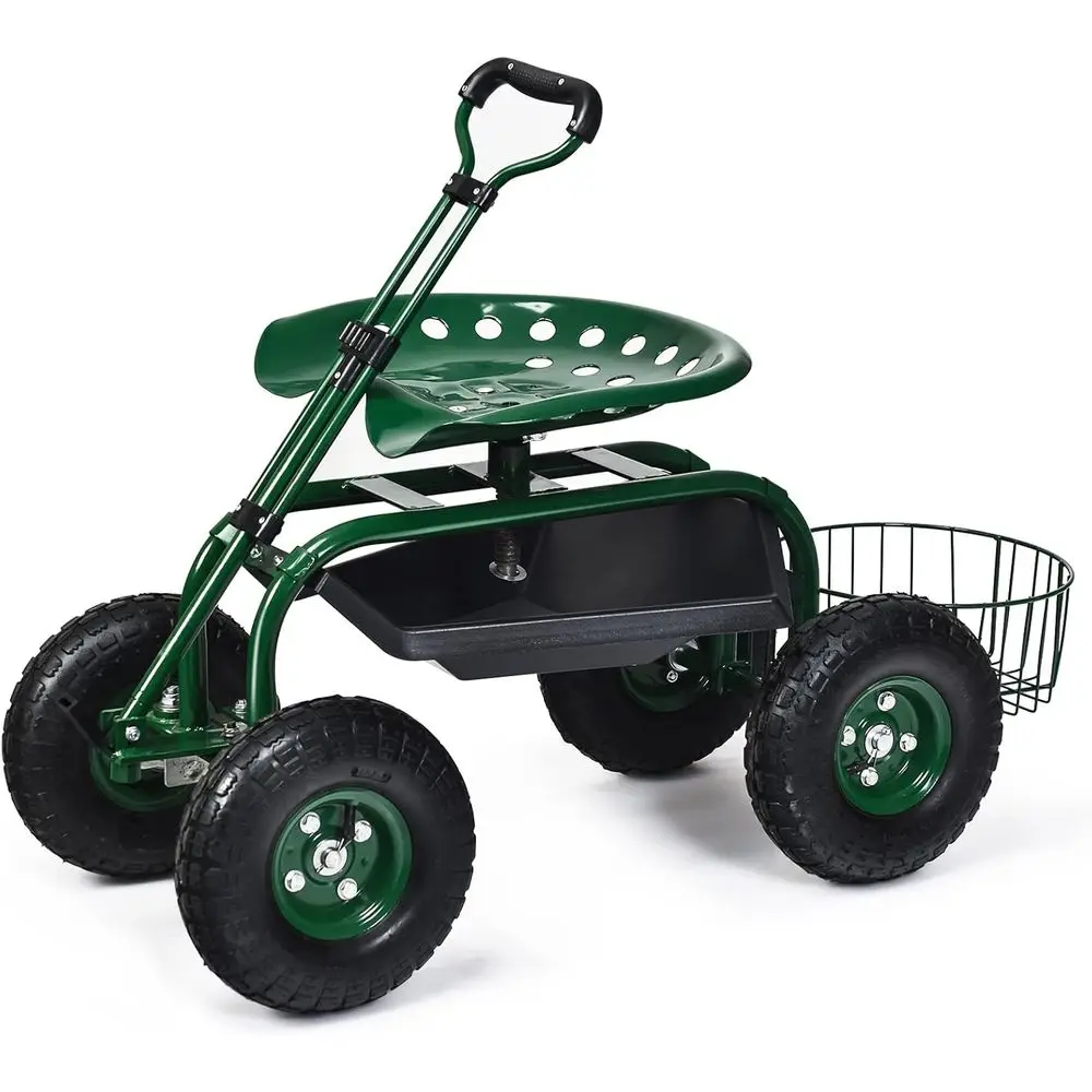 All-Terrain Garden Cart with Seat, Rolling Stool, Adjustable Handle, and Storage Basket (Green)
All-Terrain Garden Cart with Seat, Rolling Stool, Adjustable Handle, and Storage Basket (Green)