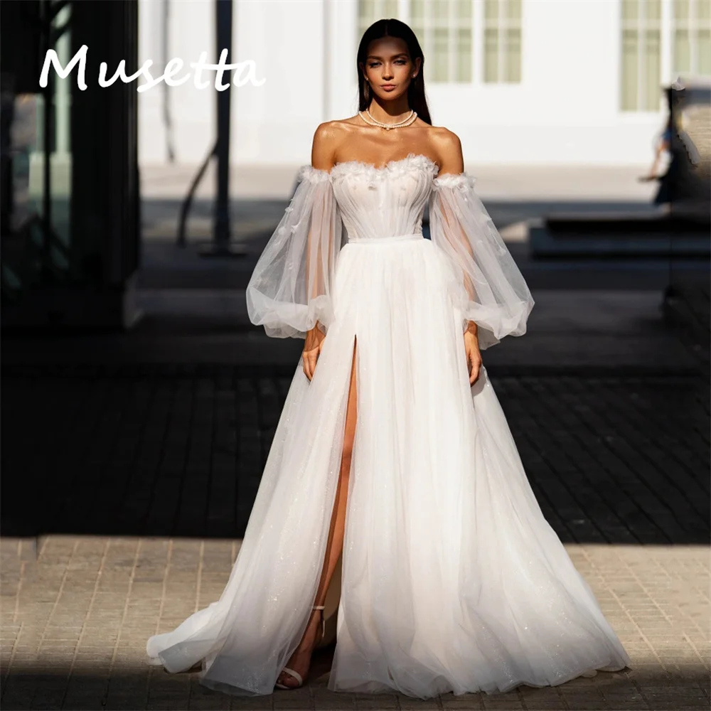 Musetta Modern A-Line Sweetheart Wedding Dress 2025 3D Flowers Long Sleeve Side Split Bridal Gown Vestidos De Novia Customized
Musetta Modern A-Line Sweetheart Wedding Dress 2025 3D Flowers Long Sleeve Side Split Bridal Gown Vestidos De Novia Customized