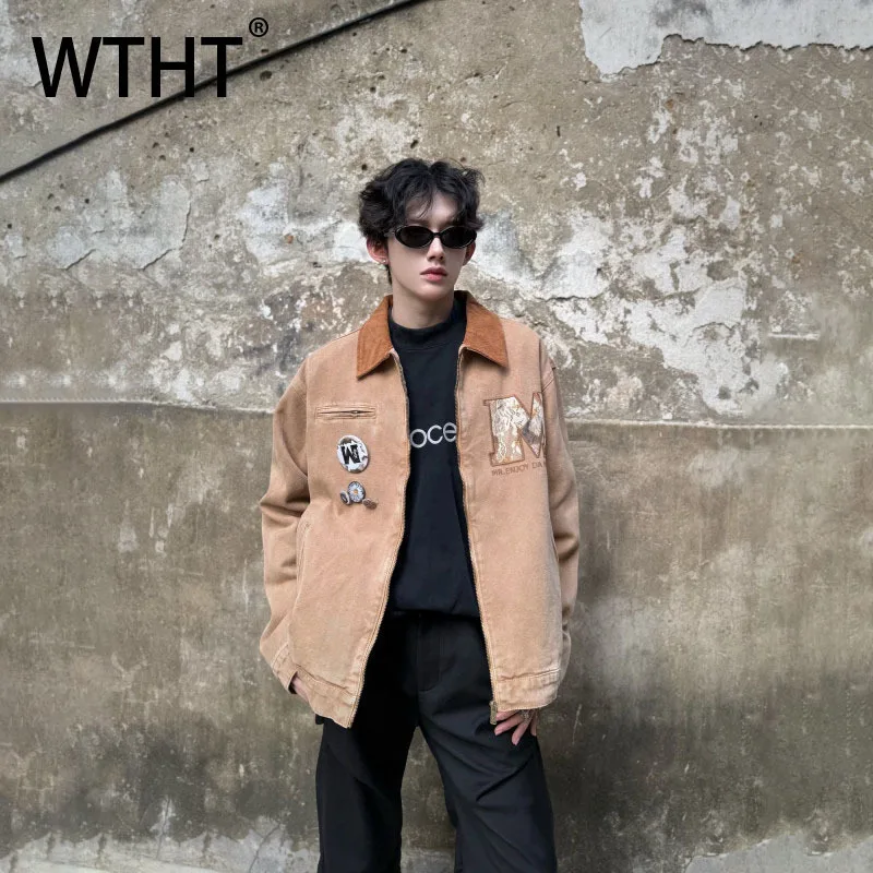 WTHT винтажные мужские лоскутные пальто с мультяшной вышивкой, модные уличные свободные куртки с воротником-стойкой, мужские куртки, осень 2021, 2A1893 
WTHT винтажные мужские лоскутные пальто с мультяшной вышивкой, модные уличные свободные куртки с воротником-стойкой, мужские куртки, осень 2021, 2A1893