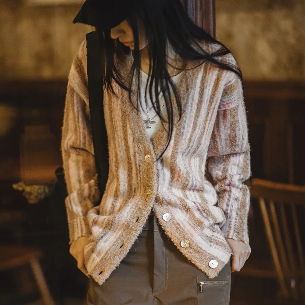 Maden Women Autumn and Winter Sweater Vintage Colorful V-Neck Striped Knit Coat Oversized Cardigan Loose Sweater
Maden Women Autumn and Winter Sweater Vintage Colorful V-Neck Striped Knit Coat Oversized Cardigan Loose Sweater