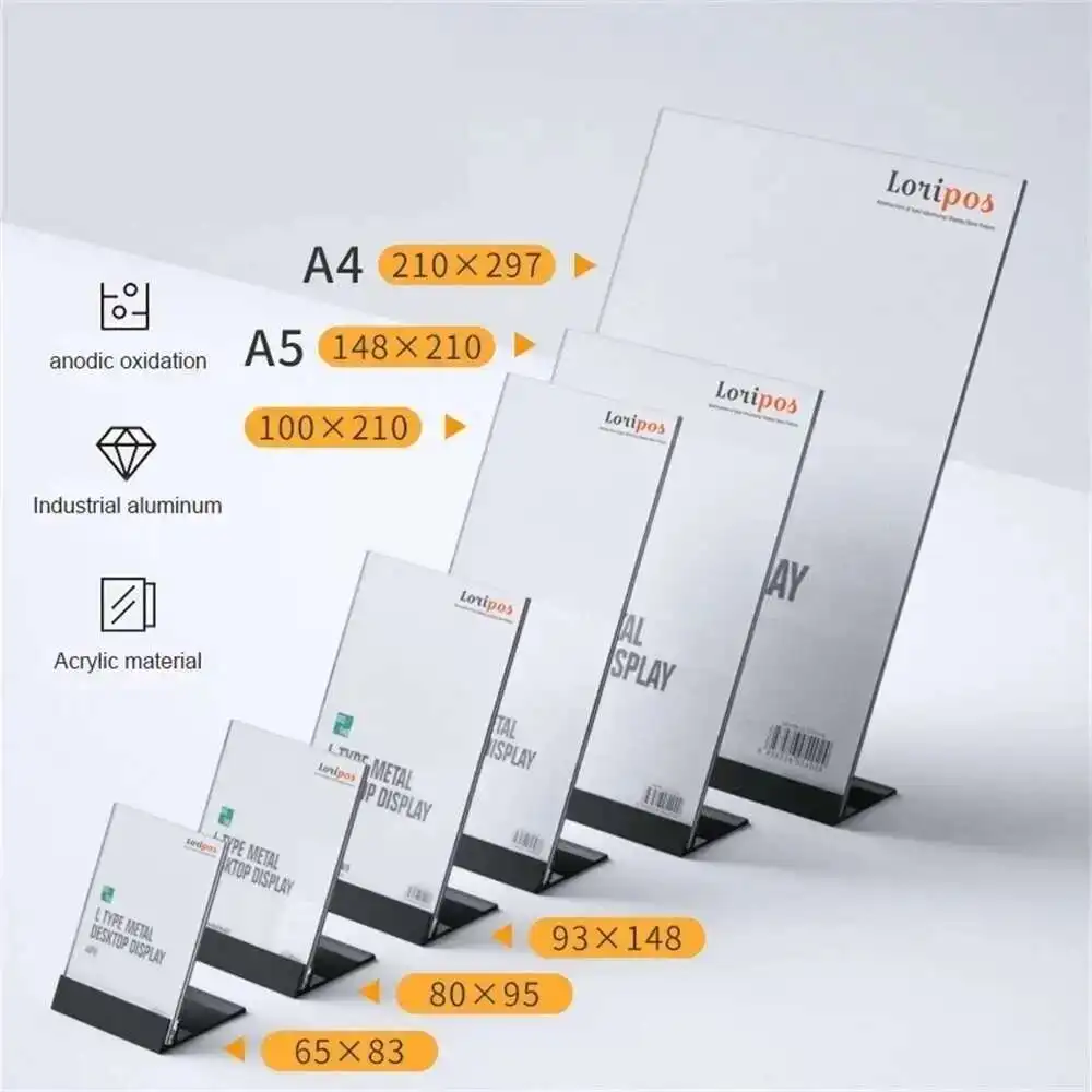 L-shaped Acrylic Card Sign Holder Black Silveraluminum Alloy Price Product Advertising Menu Display Stand
L-shaped Acrylic Card Sign Holder Black Silveraluminum Alloy Price Product Advertising Menu Display Stand