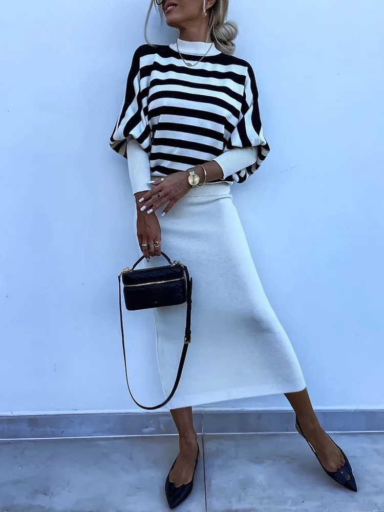 Женский элегантный костюм в полоску с принтом, комплекты из 2 предметов с длинным рукавом, сексуальное тонкое длинное платье с v-образным вырезом на подтяжках и вязаным верхом, пуловеры, наряды
Женский элегантный костюм в полоску с принтом, комплекты из 2 предметов с длинным рукавом, сексуальное тонкое длинное платье с v-образным вырезом на подтяжках и вязаным верхом, пуловеры, наряды