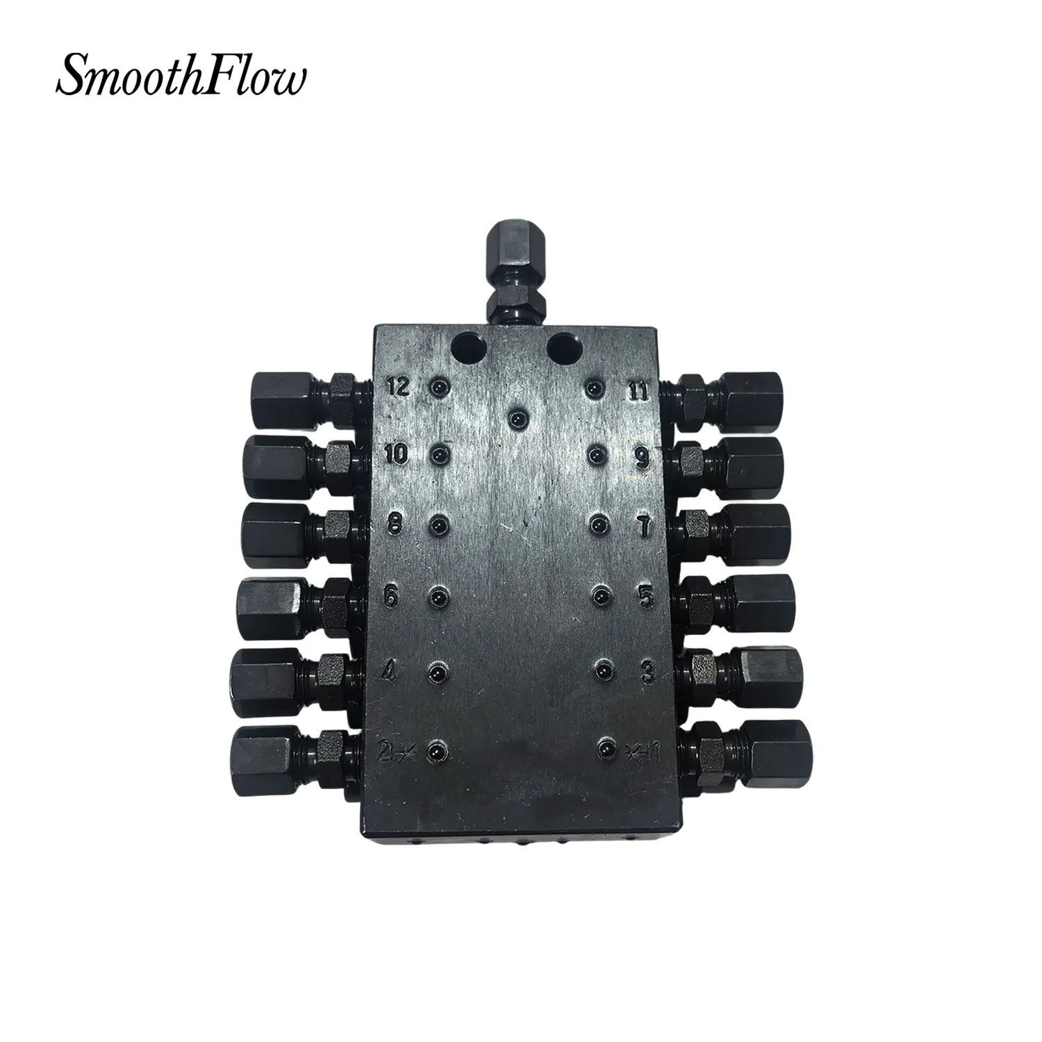 SSV Series 12-outlet progressive oil distribution tube with inlet and outlet ports of 6MM.
SSV Series 12-outlet progressive oil distribution tube with inlet and outlet ports of 6MM.