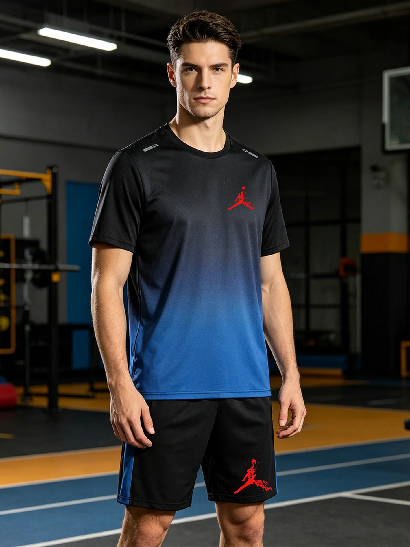 Men's Gradient Quick-Dry Short Sleeve Tracksuit, Wrinkle-Resistant, Wear-Resistant, Shape-Retaining, Cut, Shoulder Reflective St
Men's Gradient Quick-Dry Short Sleeve Tracksuit, Wrinkle-Resistant, Wear-Resistant, Shape-Retaining, Cut, Shoulder Reflective St
