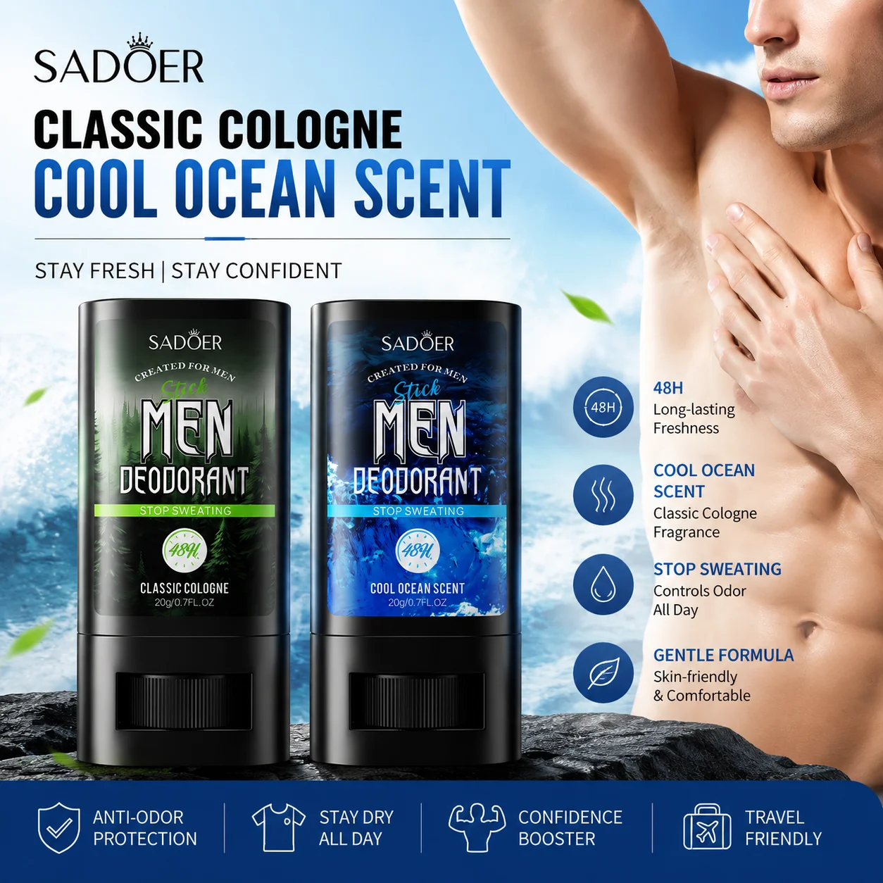 Men's Sweat Stick for Refreshing and Refreshing Fragrance, Summer Underarm Deodorization and Odor Removal, Sweat Stick
Men's Sweat Stick for Refreshing and Refreshing Fragrance, Summer Underarm Deodorization and Odor Removal, Sweat Stick