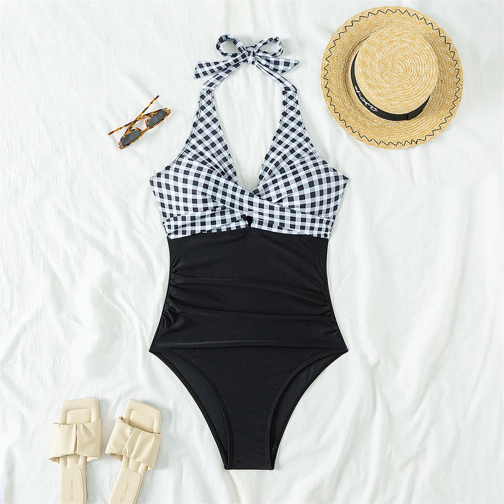Halter Bandage Backless Bikini Stacked Push Up Monokini Retro Plaid Black Swimsuit Women Vacation Swimwears Beach Suit Sexys Set
Halter Bandage Backless Bikini Stacked Push Up Monokini Retro Plaid Black Swimsuit Women Vacation Swimwears Beach Suit Sexys Set