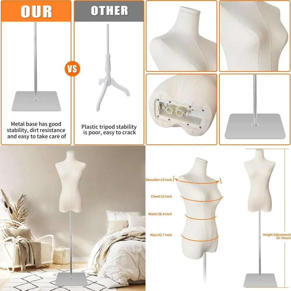 Adjustable Height Sewing Mannequin with Detachable Metal Stand, Slim Body, Beige Linen, Silver Base
Adjustable Height Sewing Mannequin with Detachable Metal Stand, Slim Body, Beige Linen, Silver Base