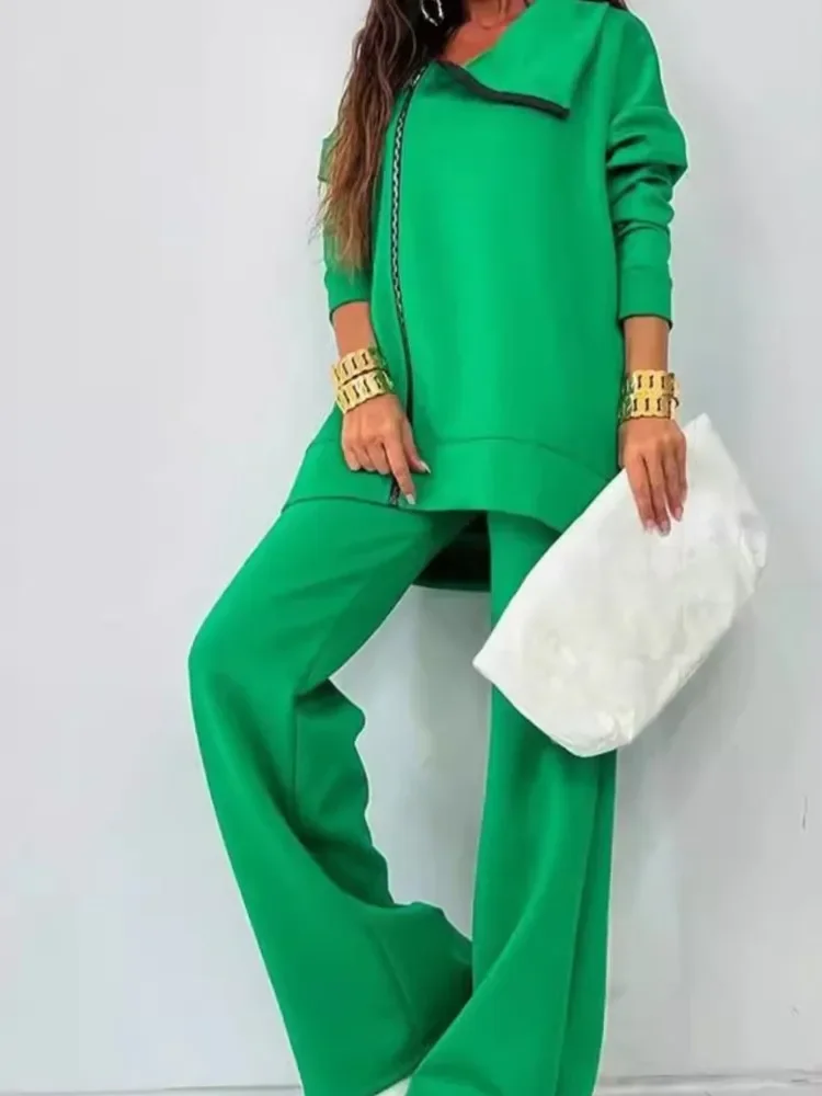 New Fashion Women's Turtleneck Long Sleeved Top and Pants Sets Autumn Zipper Solid Color Commuting Loose Outfits Casual 2 Pcs
New Fashion Women's Turtleneck Long Sleeved Top and Pants Sets Autumn Zipper Solid Color Commuting Loose Outfits Casual 2 Pcs