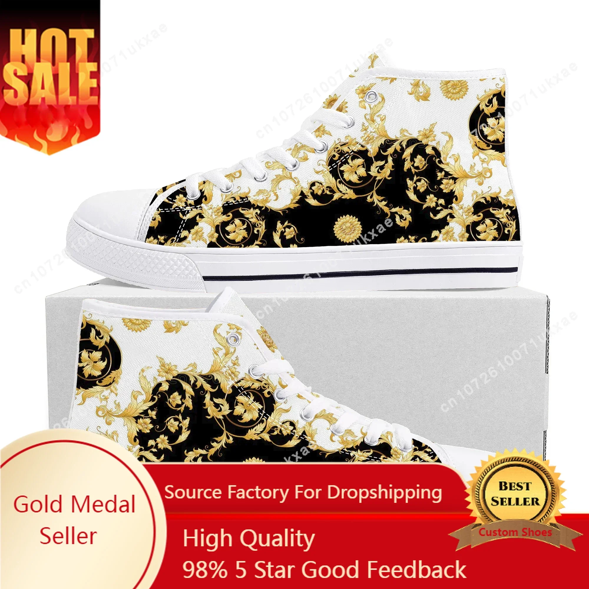 Luxury Golden Floral Baroque High Top Sneakers Mens Womens Teenager High Quality Canvas Sneaker couple Shoe Casual Custom Shoes
Luxury Golden Floral Baroque High Top Sneakers Mens Womens Teenager High Quality Canvas Sneaker couple Shoe Casual Custom Shoes