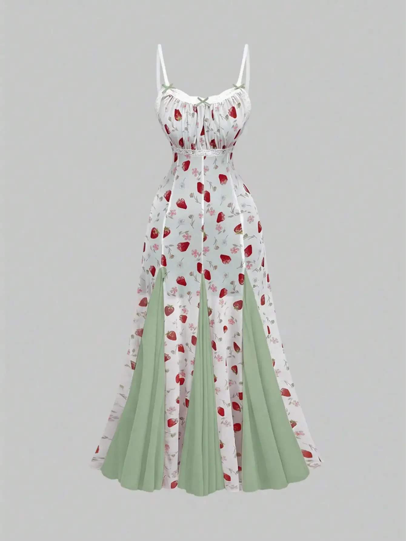 Elegant Strawberry And Floral Sheer Mermaid Dress With Lace Trim, Thin Straps, And Ribbon Bows For Spring Summer
Elegant Strawberry And Floral Sheer Mermaid Dress With Lace Trim, Thin Straps, And Ribbon Bows For Spring Summer