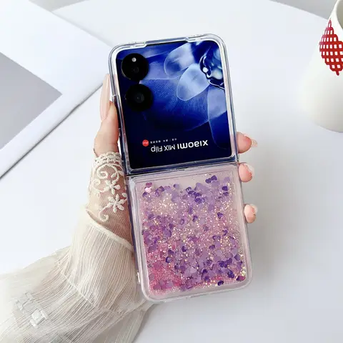 Beautiful Gradient Quicksand Glitter Case for Xiaomi MIX Flip 2 Shockproof Fashion Trend Folding Protective Cover Shining Funda