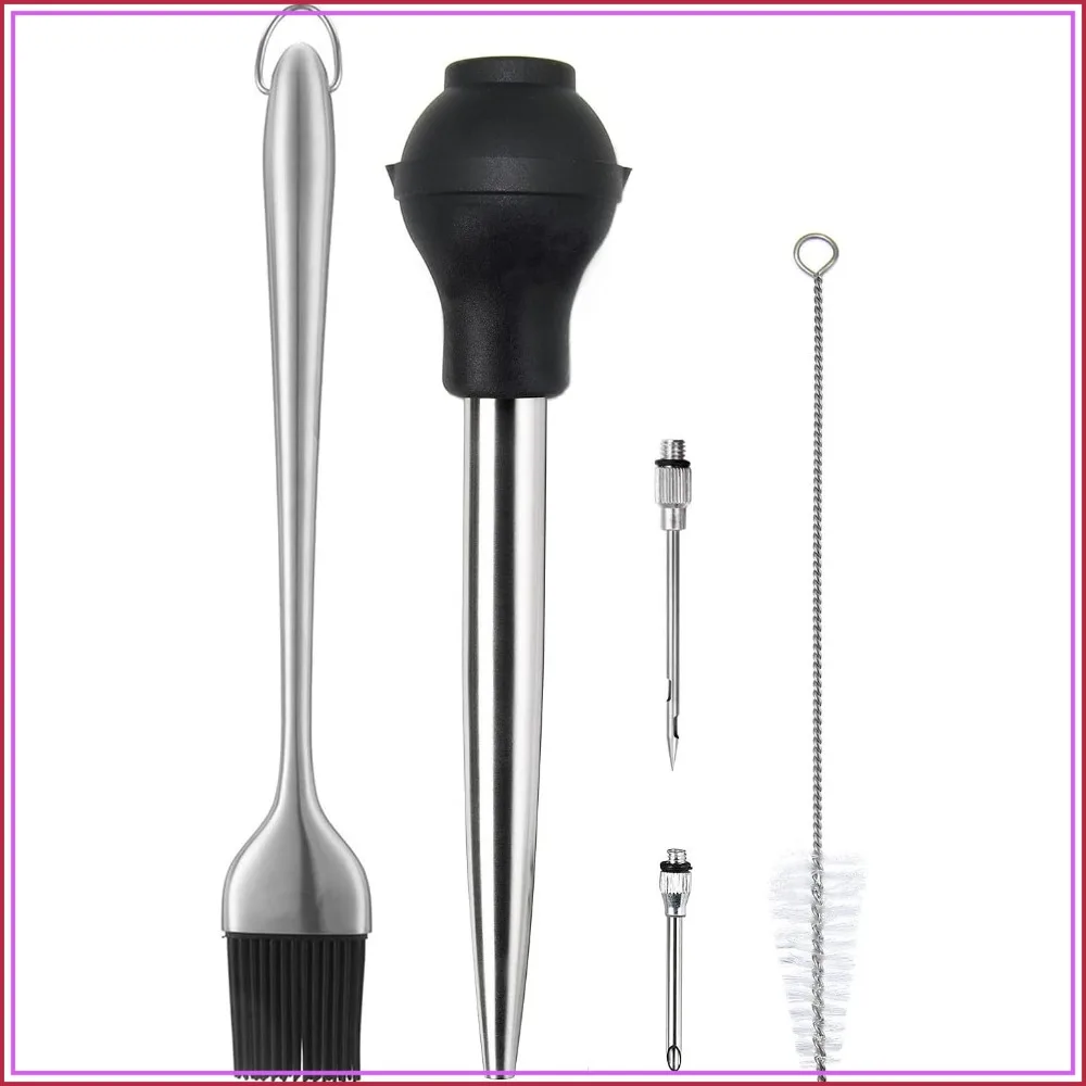 Stainless Steel Turkey Baster with BBQ Basting Brush, Silicone Bulb, Flavor Needle & Cleaning Brush
Stainless Steel Turkey Baster with BBQ Basting Brush, Silicone Bulb, Flavor Needle & Cleaning Brush