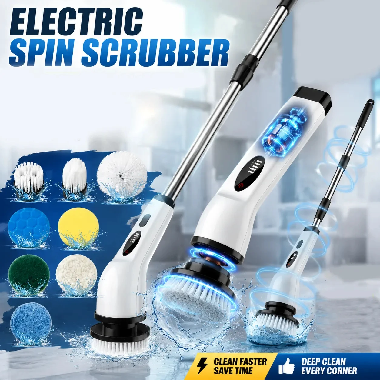 Electric Spin Scrubber Cordless, Rechargeable Power Scrubber with 8 Brush Heads, 2 Speed Bathroom Cleaning Brush for Shower Tile Tub Floor Grout Kitchen Sink, Deep Cleaning Household Cleaning Tools Accessories
Electric Spin Scrubber Cordless, Rechargeable Power Scrubber with 8 Brush Heads, 2 Speed Bathroom Cleaning Brush for Shower Tile Tub Floor Grout Kitchen Sink, Deep Cleaning Household Cleaning Tools Accessories