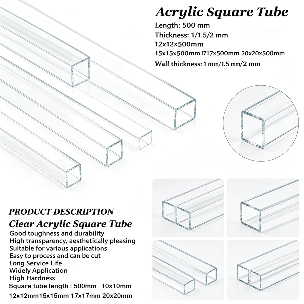 1-6Pcs 500mm Hollow Square Acrylic Pipe 10-20mm Transparent Duct for DIY Lighting Home Decor Lamp Making & Prototype Building
1-6Pcs 500mm Hollow Square Acrylic Pipe 10-20mm Transparent Duct for DIY Lighting Home Decor Lamp Making & Prototype Building