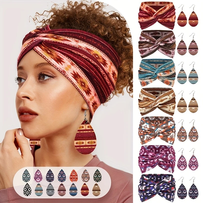 2pcs Headband and Earrings Set Autumn Winter Bohemian Style Widened Printed Cross Headband Women Fashion Daily Use
2pcs Headband and Earrings Set Autumn Winter Bohemian Style Widened Printed Cross Headband Women Fashion Daily Use