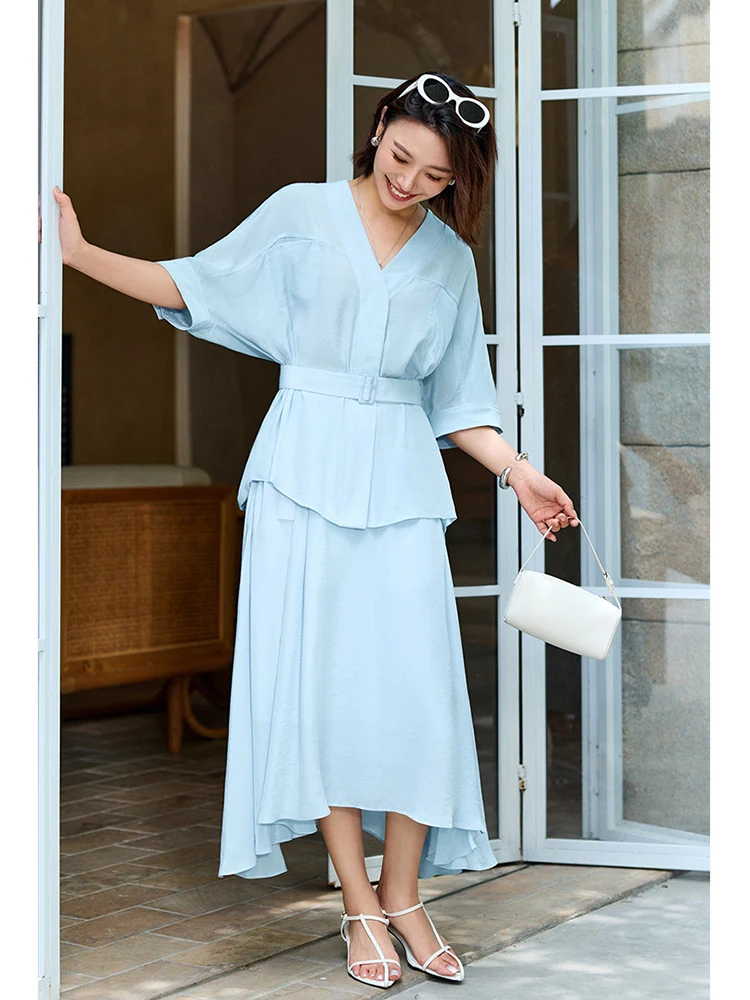 Manman Women's V-ne irt And f Skirt Set Spring Faion Outfit Chiffon Material Midi Length Sve mid Sve
Manman Women's V-ne irt And f Skirt Set Spring Faion Outfit Chiffon Material Midi Length Sve mid Sve