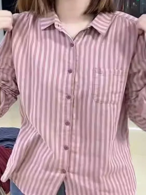 Retro Striped Cotton Shirt Women's Loose Fashionable Long Sleeve Casual Top Spring Autumn New Style Pure Cotton Trendy
Retro Striped Cotton Shirt Women's Loose Fashionable Long Sleeve Casual Top Spring Autumn New Style Pure Cotton Trendy
