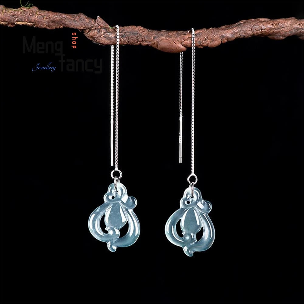 Elegant Original Natural A-goods Jadeite Blue Water Orchid Ear Wire S925 Silver With Ice Jade Personality Female Models Earrings 
Elegant Original Natural A-goods Jadeite Blue Water Orchid Ear Wire S925 Silver With Ice Jade Personality Female Models Earrings