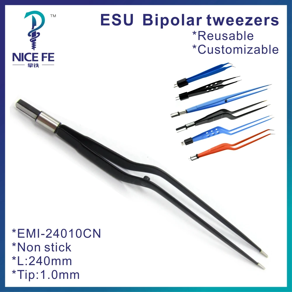 IEC Bipolar tweezers Forceps Straight tip for Electrosurgical unit,Black nylon coated Non Stick L: 24cm Tip 1mm
IEC Bipolar tweezers Forceps Straight tip for Electrosurgical unit,Black nylon coated Non Stick L: 24cm Tip 1mm