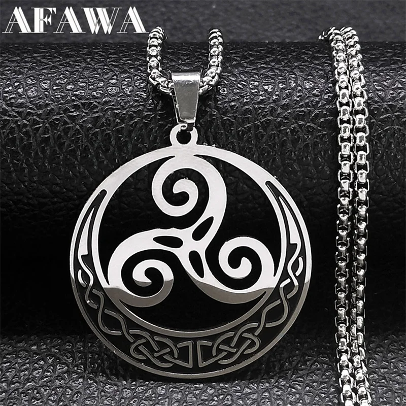 Viking Triskele Crescent Moon Necklace Stainless Steel Silver Color Witch Celtic Knot Pagan Chain Necklaces Jewelry collar NS02
Viking Triskele Crescent Moon Necklace Stainless Steel Silver Color Witch Celtic Knot Pagan Chain Necklaces Jewelry collar NS02