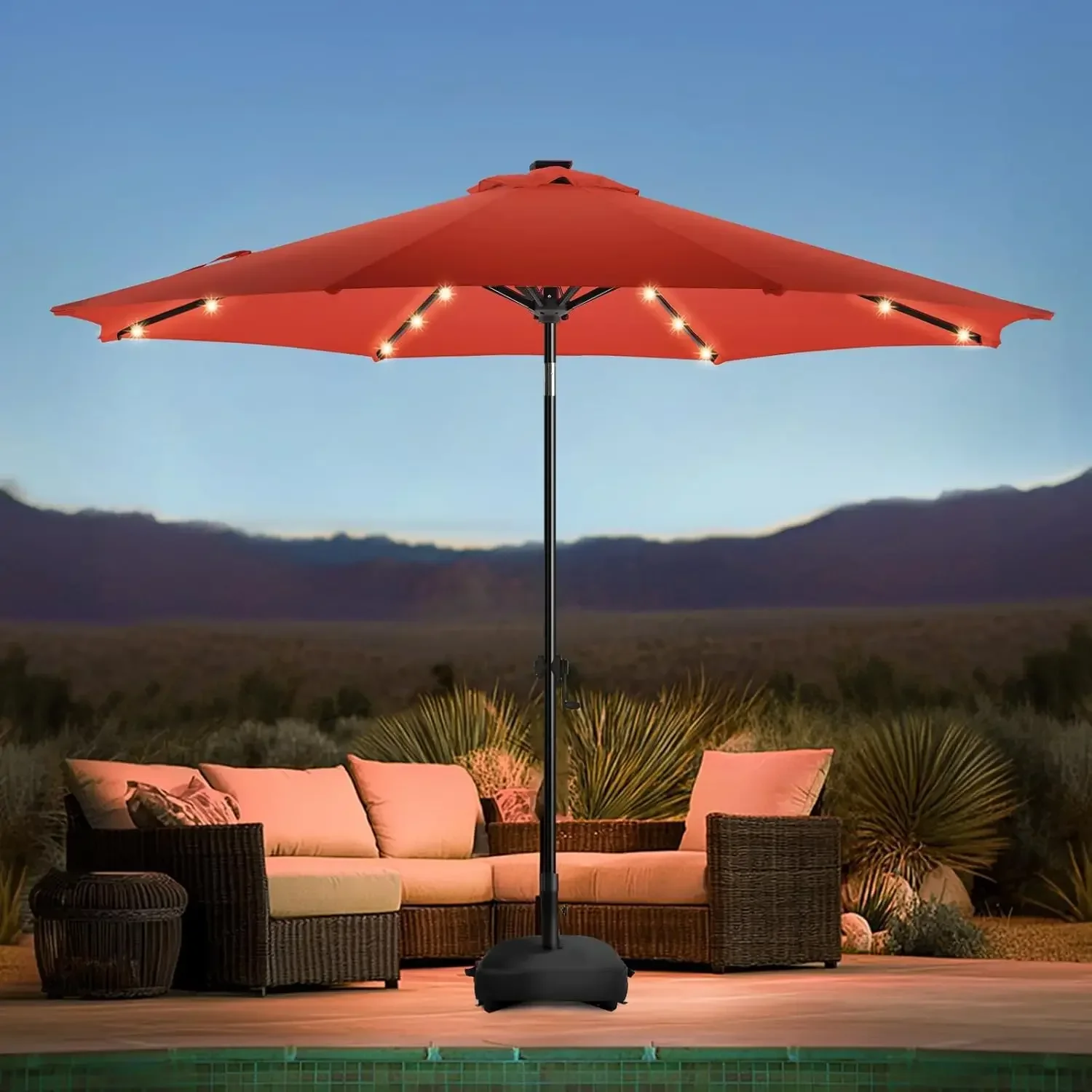10FT Solar Led Patio Umbrella with Base, Sturdy Outdoor Market Umbrella for Deck, Pool, Garden w/Tilt, Crank, 32 LED Lights, Red
10FT Solar Led Patio Umbrella with Base, Sturdy Outdoor Market Umbrella for Deck, Pool, Garden w/Tilt, Crank, 32 LED Lights, Red