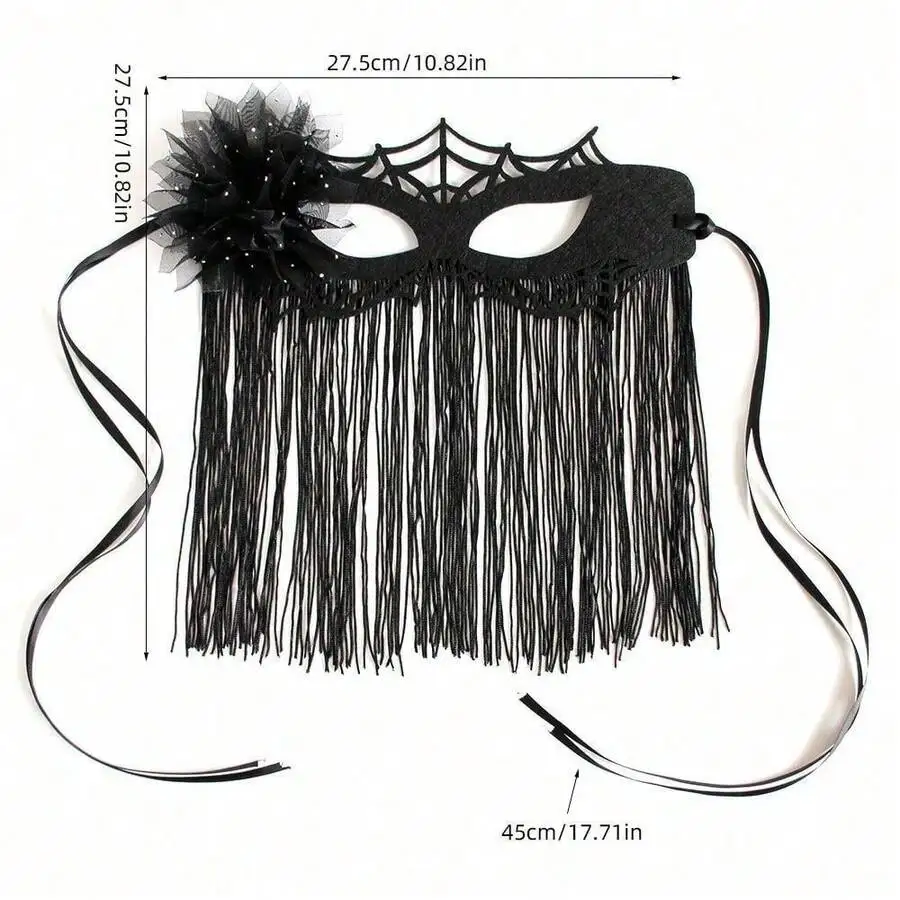 Black Lace Half Face Mask With Fringe And Flower For Party Costume
Black Lace Half Face Mask With Fringe And Flower For Party Costume