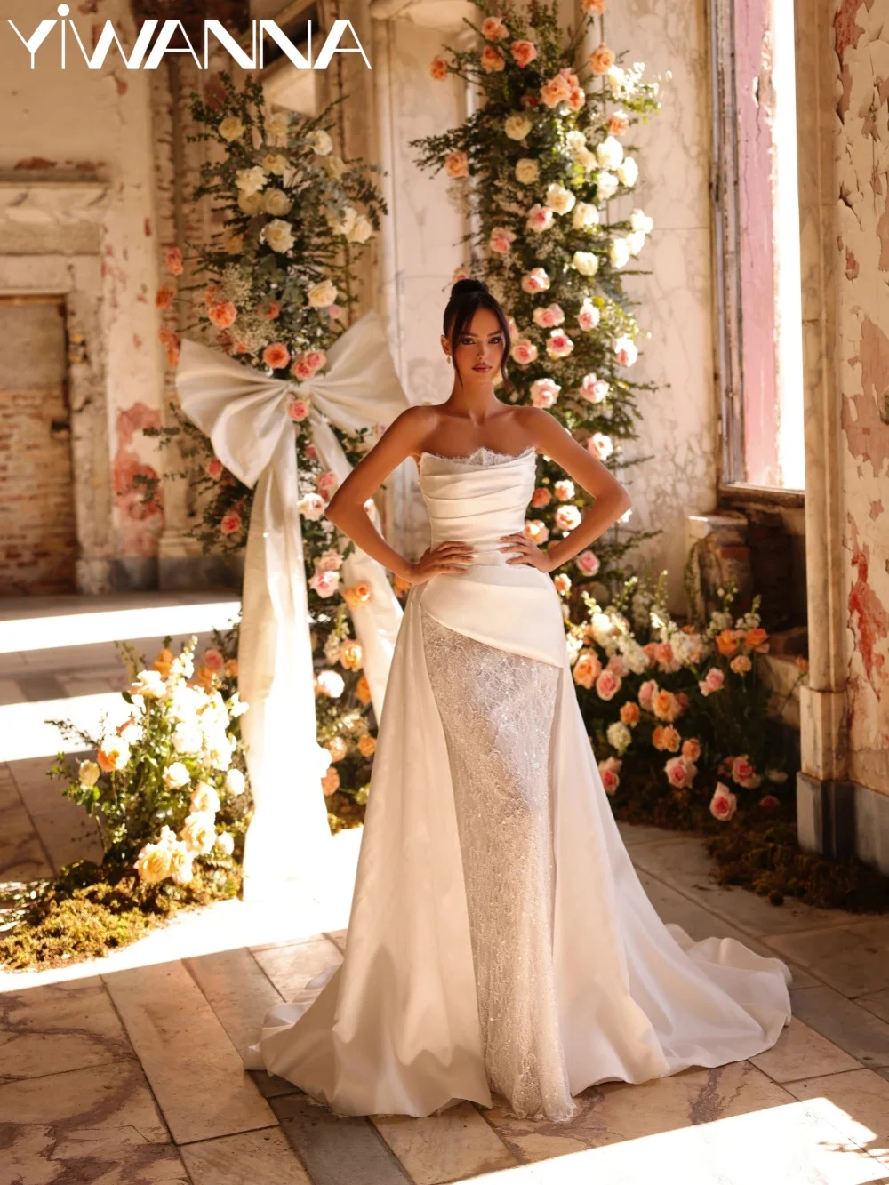 Satin Detachable Train Wedding Dress Dazzling Beaded Lace Mermaid Bridal Gown New Customized Long Strapless Dresses For Bride
Satin Detachable Train Wedding Dress Dazzling Beaded Lace Mermaid Bridal Gown New Customized Long Strapless Dresses For Bride