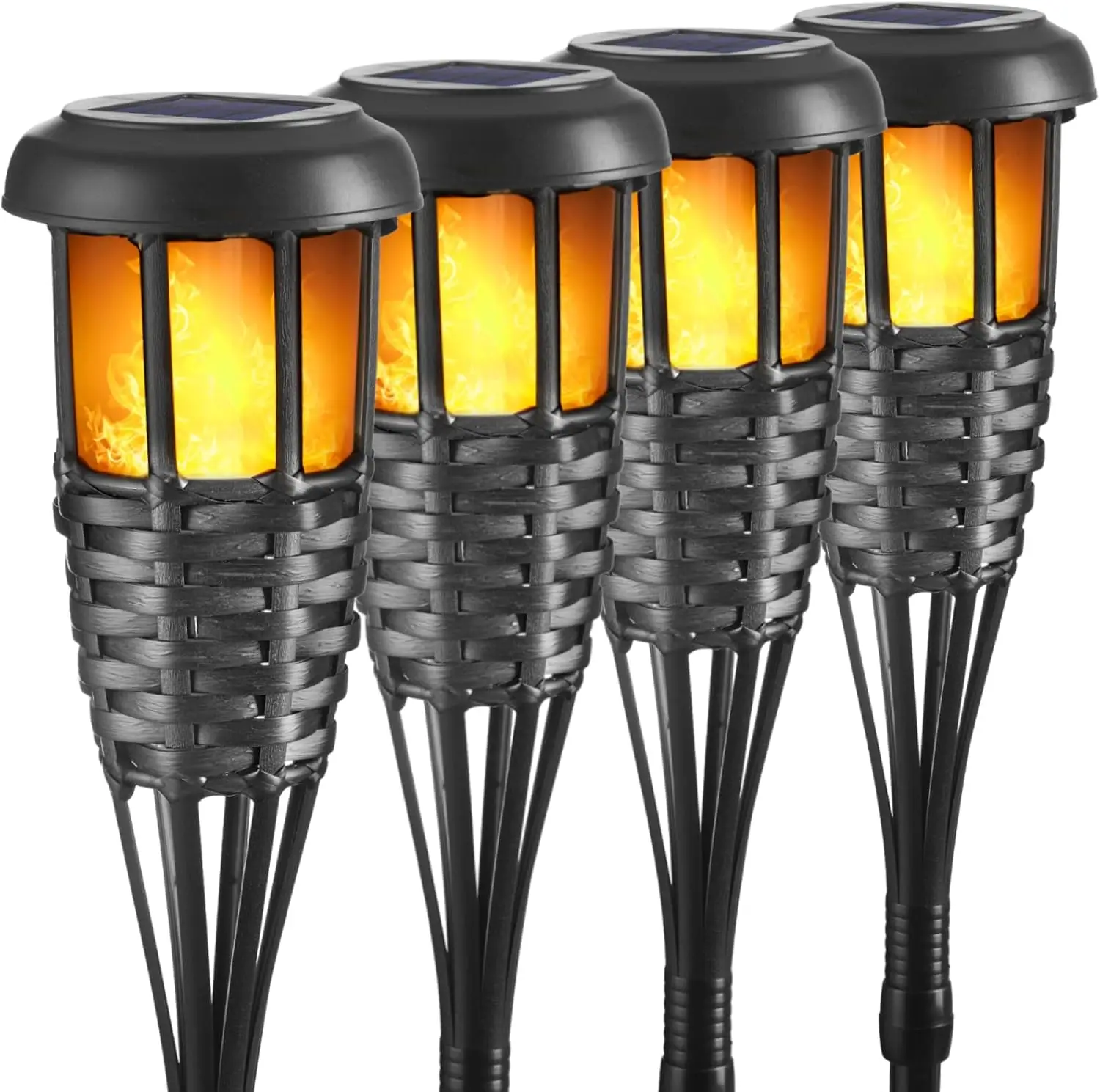 Solar Tiki Torches with Flickering Flame, 4-Pack Waterproof Bamboo, Hand-Woven Rattan for Patio, Yard, Garden, Lawn (Black)
Solar Tiki Torches with Flickering Flame, 4-Pack Waterproof Bamboo, Hand-Woven Rattan for Patio, Yard, Garden, Lawn (Black)