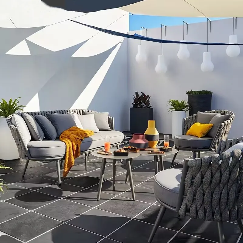 Outdoor rope woven sofa, balcony leisure rattan chair, waterproof sunscreen courtyard, Nordic aluminum alloy sofa
Outdoor rope woven sofa, balcony leisure rattan chair, waterproof sunscreen courtyard, Nordic aluminum alloy sofa