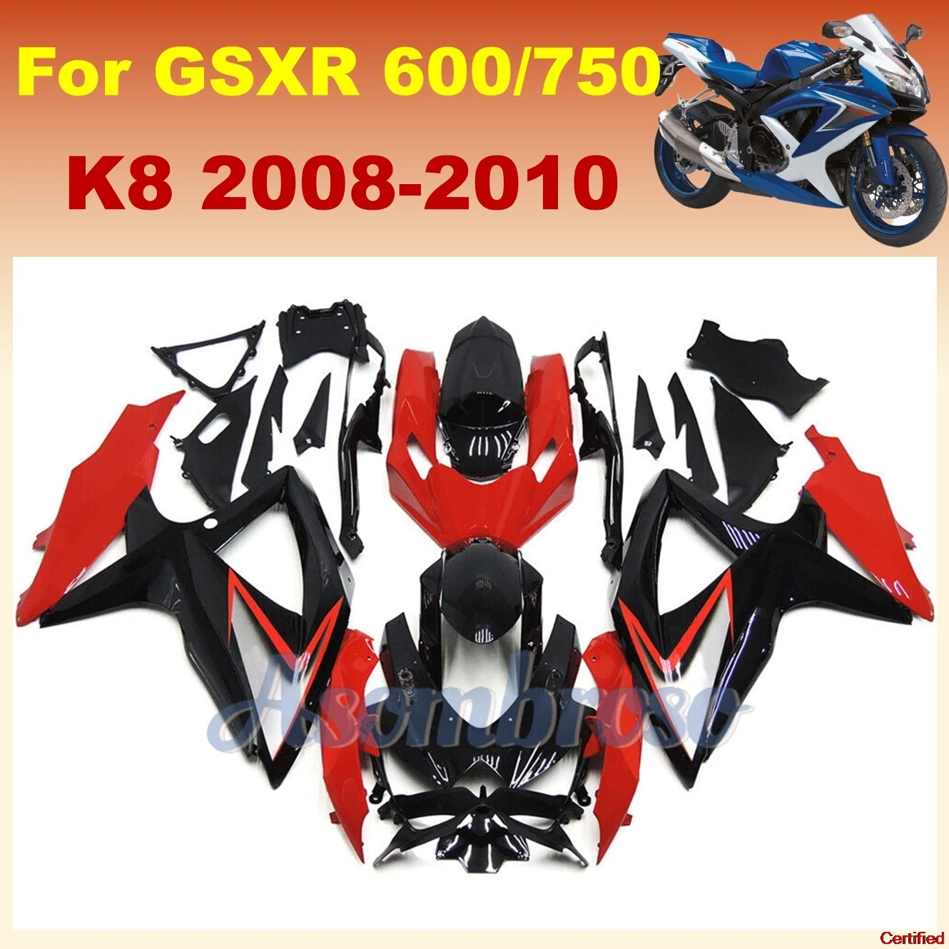 OEM Parts Fairing kit fit for GSXR 600 750 K8 2008 2009 2010 GSXR600 08-10 GSXR750 ABS Mold red black body
OEM Parts Fairing kit fit for GSXR 600 750 K8 2008 2009 2010 GSXR600 08-10 GSXR750 ABS Mold red black body