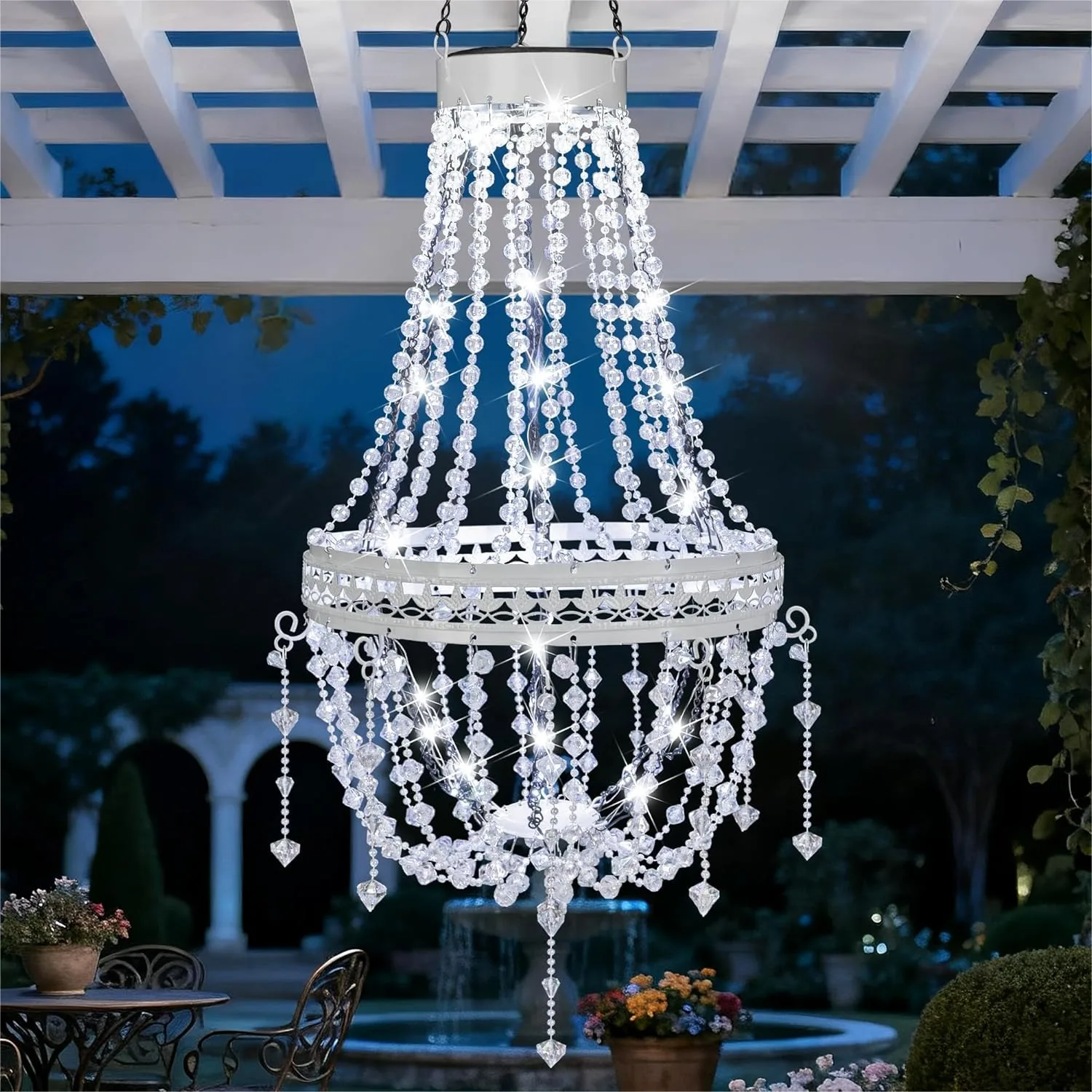 Hanging Solar Lantern Outdoor Chandelier, Waterproof Crystal Pendant Light with Cool White LED for Garden Patio Gazebo Wedding
Hanging Solar Lantern Outdoor Chandelier, Waterproof Crystal Pendant Light with Cool White LED for Garden Patio Gazebo Wedding