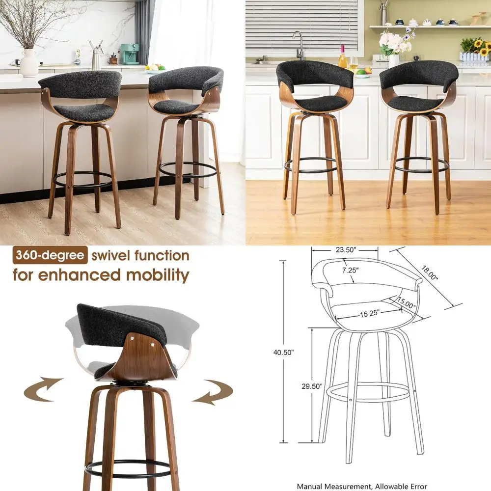 Set of 2, 29.5 Inch Swivel Bar Stools with Curved Backrest, Bar Height Chairs with Backrest and Footrest
Set of 2, 29.5 Inch Swivel Bar Stools with Curved Backrest, Bar Height Chairs with Backrest and Footrest