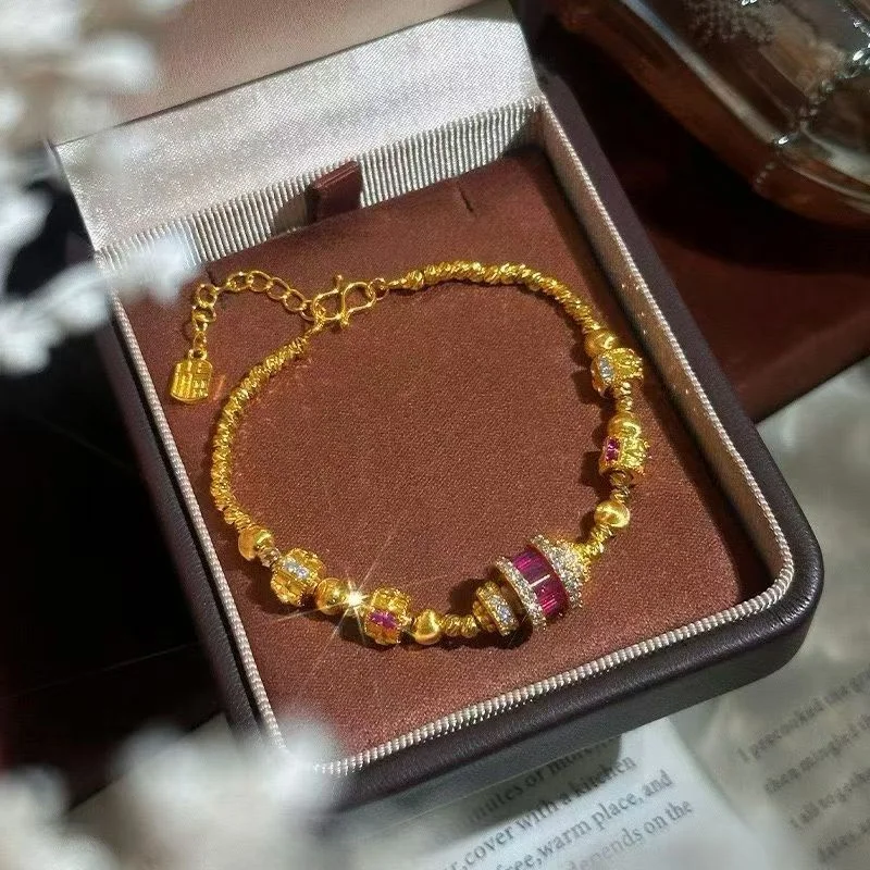 OUYADI AU999 24K Solid Vintage Red CZ Multi Bead Adjustable Gold Bracelet Fu Charm Oriental Women Wedding Jewelry Gift
OUYADI AU999 24K Solid Vintage Red CZ Multi Bead Adjustable Gold Bracelet Fu Charm Oriental Women Wedding Jewelry Gift
