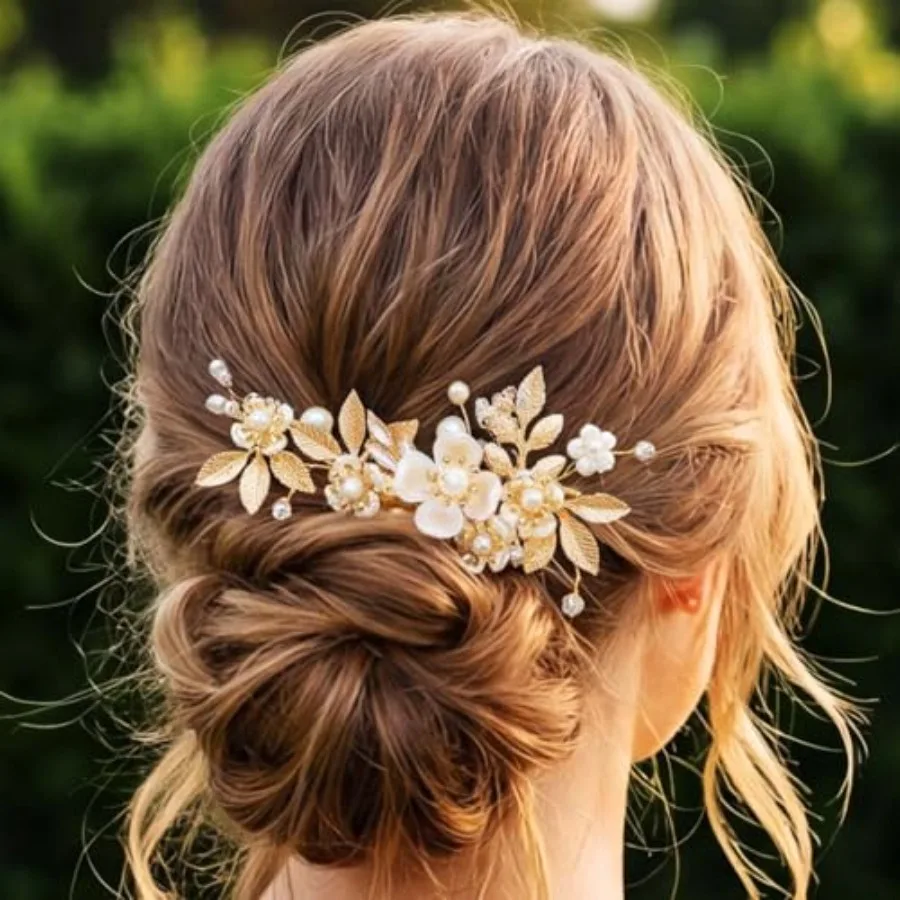 Flower Bridal Hair Clip Gold Leaf Headpiece Pearl Wedding Hair Accessories for Women
Flower Bridal Hair Clip Gold Leaf Headpiece Pearl Wedding Hair Accessories for Women