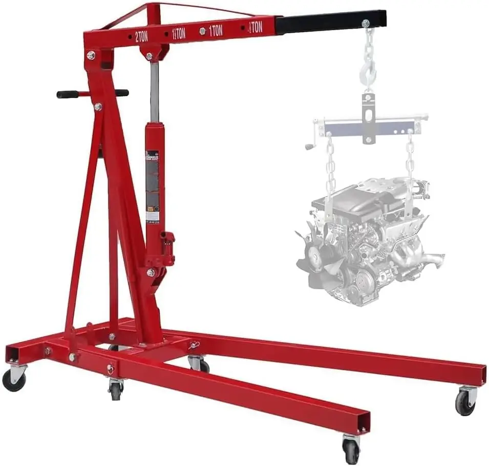 4000 lbs Steel Garage Shop Crane Engine Hoist with Folding Frame, Hydraulic Long Ram Jack and 4 Position Reinforced Boom, Red
4000 lbs Steel Garage Shop Crane Engine Hoist with Folding Frame, Hydraulic Long Ram Jack and 4 Position Reinforced Boom, Red