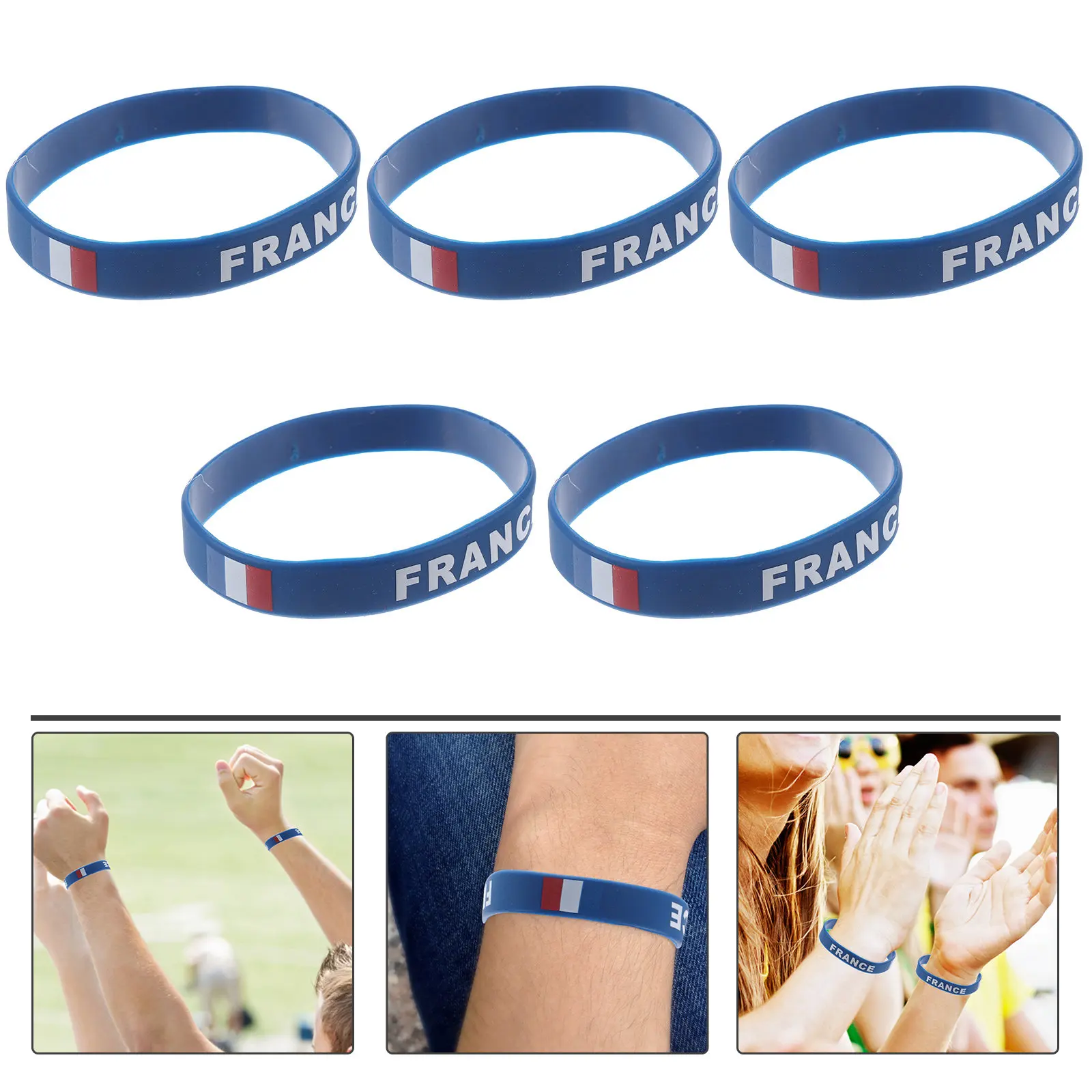 5Pcs Silicone Wristband Country Flag Printed Soft Breathable Sports Bracelet for Football Match France
5Pcs Silicone Wristband Country Flag Printed Soft Breathable Sports Bracelet for Football Match France