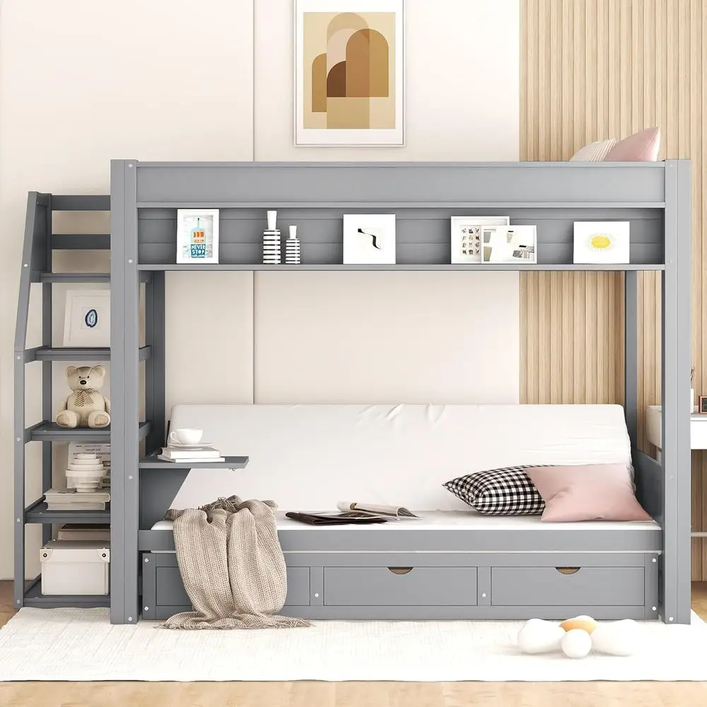 Gray uton Bunk Beds with Stairs,ull Over ull/uton Bunk Beds with 3 Storage Ders & Small Table,Bottom Bed Can Be Converted Into D
Gray uton Bunk Beds with Stairs,ull Over ull/uton Bunk Beds with 3 Storage Ders & Small Table,Bottom Bed Can Be Converted Into D