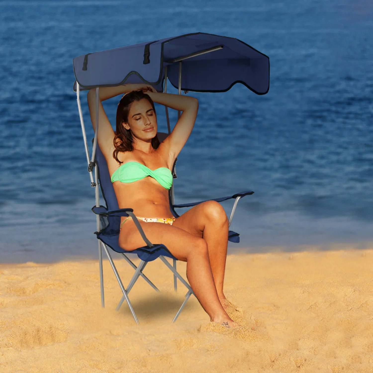Foldable Beach Canopy Chair Sun Protection Camping Lawn Canopy Chair 330LBS Load Folding Seat w/ Cup Holder For Beach Poolside
Foldable Beach Canopy Chair Sun Protection Camping Lawn Canopy Chair 330LBS Load Folding Seat w/ Cup Holder For Beach Poolside