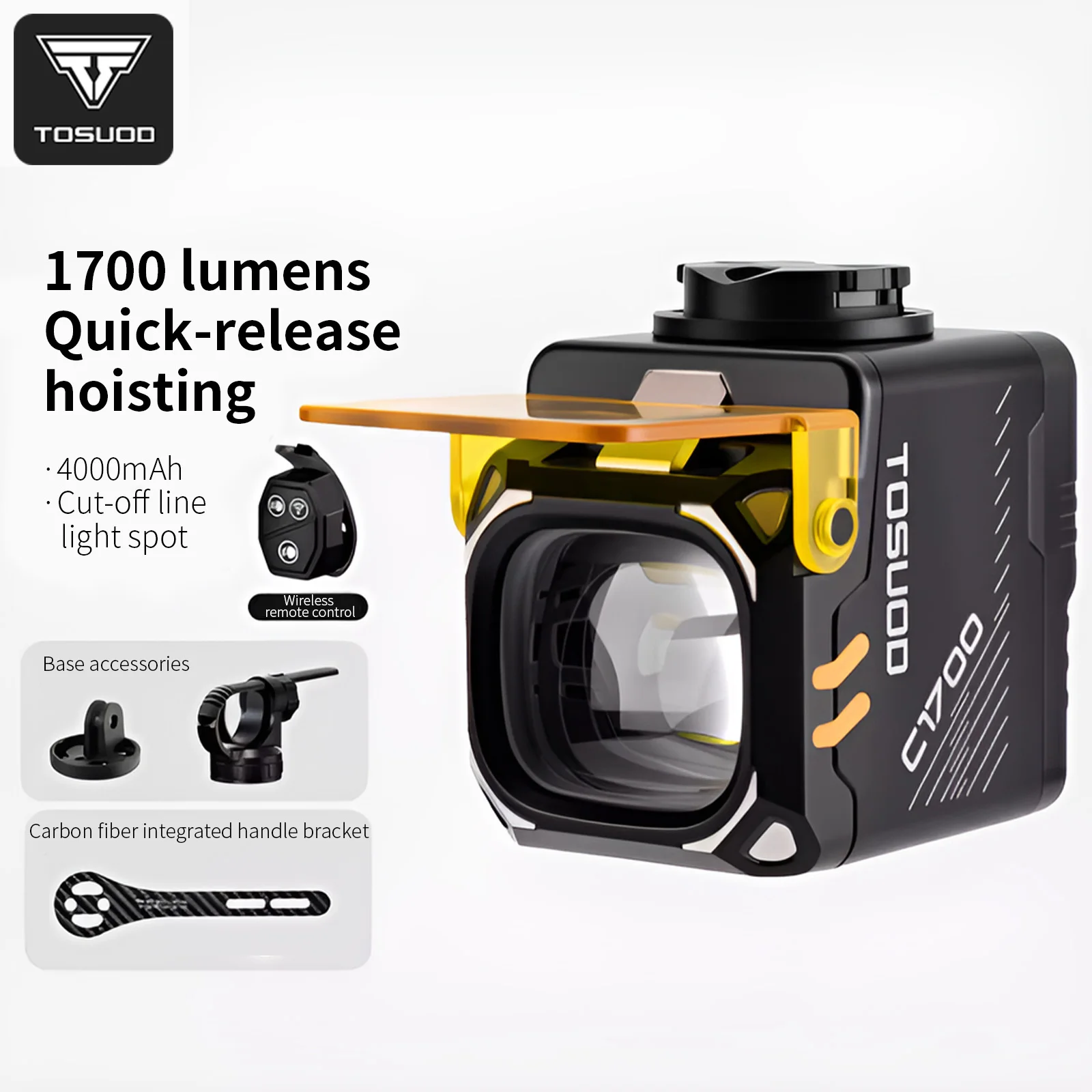 TOSUOD C1700 1700 Lumens Bicycle Light - W/Wireless Remote Control, 4000mAh PX6& Rechargeable Power Bank for Road/MTB
TOSUOD C1700 1700 Lumens Bicycle Light - W/Wireless Remote Control, 4000mAh PX6& Rechargeable Power Bank for Road/MTB