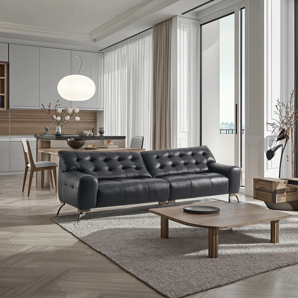 Black Leather Home Sofa Customizable Length and Color Durable Home Furniture for Dining and Bar Use
Black Leather Home Sofa Customizable Length and Color Durable Home Furniture for Dining and Bar Use