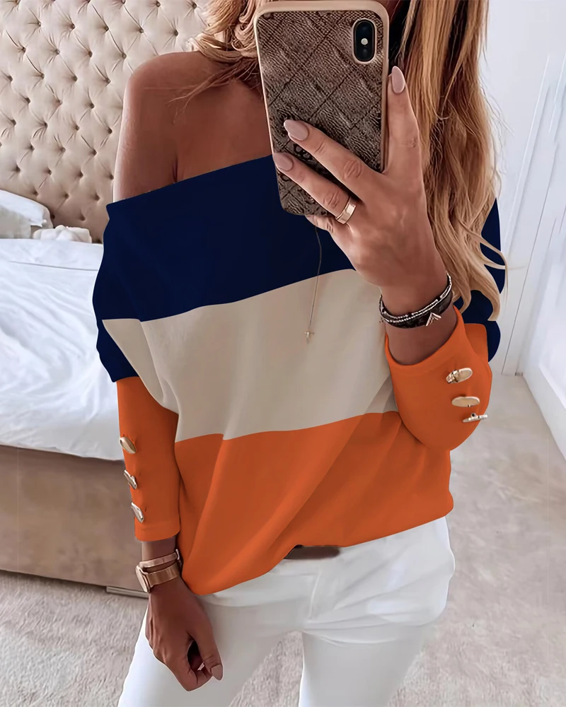 Women's Casual T-Shirt 2024 Summer Color Blocking Print Off Shoulder Casual Top Temperament Versatile Top Women's Commuting Wear
Women's Casual T-Shirt 2024 Summer Color Blocking Print Off Shoulder Casual Top Temperament Versatile Top Women's Commuting Wear