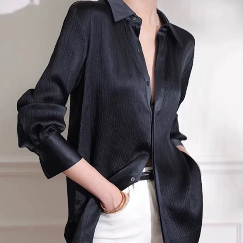 Stylish Women Blouse Spring Loose Long Sleeve Shirt Top luxury Lady Elegant and Youth Woman Blouses Satin Black Shirts
Stylish Women Blouse Spring Loose Long Sleeve Shirt Top luxury Lady Elegant and Youth Woman Blouses Satin Black Shirts