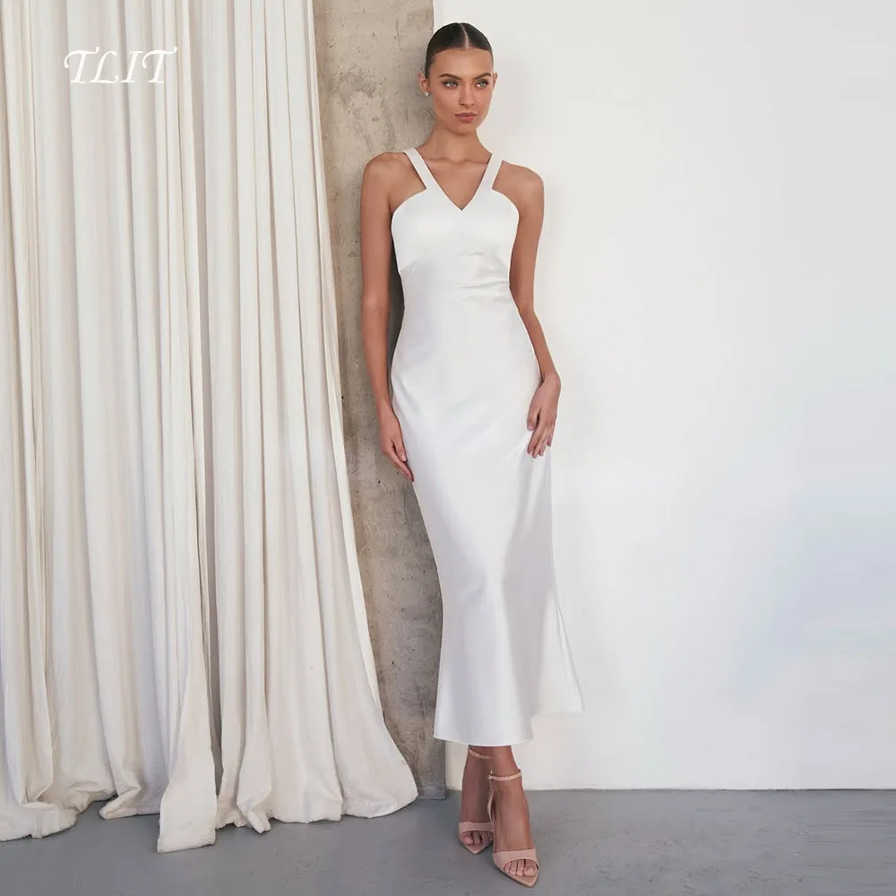 TLIT Simple White Mermaid Long Evening Dress Saudi Arabic Women Halter Formal Party Gown Silk Satin Strapless Customized Dress
TLIT Simple White Mermaid Long Evening Dress Saudi Arabic Women Halter Formal Party Gown Silk Satin Strapless Customized Dress